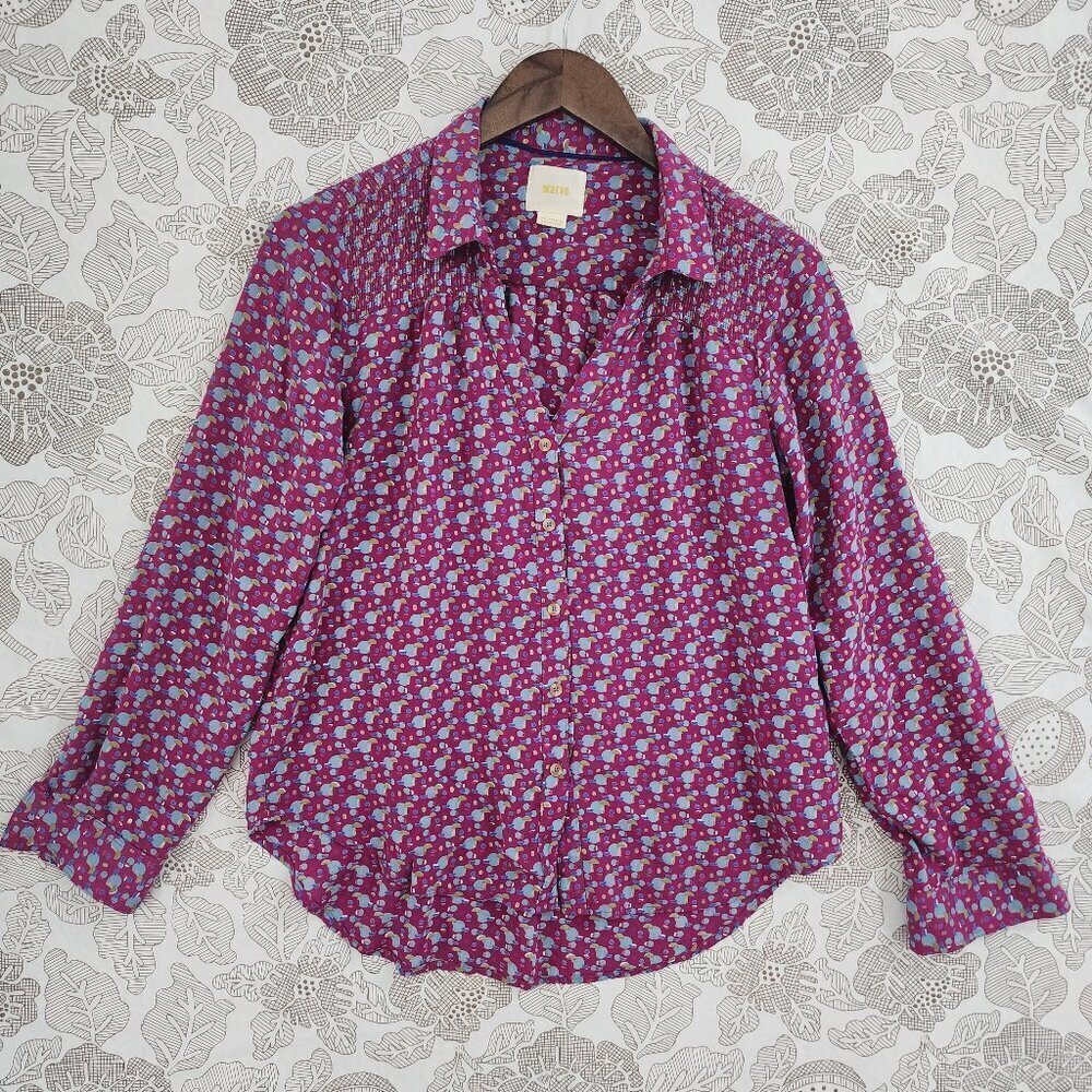 Anthropologie Maeve Printed Button up Long sleeve Women's Shirt 6 3354